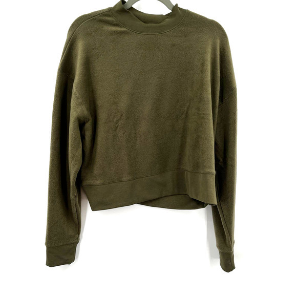 Abound Tops - Abound Olive Night Mock Neck Long Sleeve Cropped Fleece Pullover Size Medium New